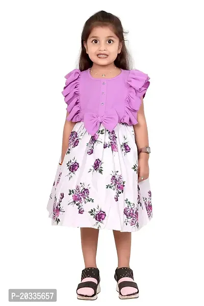 ARM Creation Girls Cotton Toddler Floral Print Ruffle Trim Belted Dress | Multicolor | ARM-1055