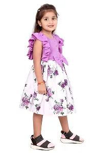 ARM Creation Girls Cotton Toddler Floral Print Ruffle Trim Belted Dress | Multicolor | ARM-1055-thumb2