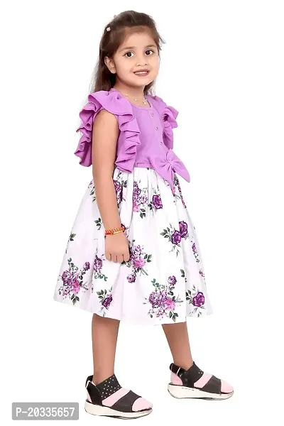 ARM Creation Girls Cotton Toddler Floral Print Ruffle Trim Belted Dress | Multicolor | ARM-1055-thumb3