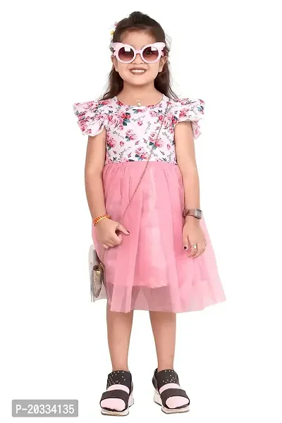 ARM Creation Girls Cotton Toddler Floral Print Butterfly Sleeve Combo Dress | Multicolor | ARM-1064