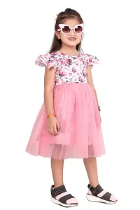 ARM Creation Girls Cotton Toddler Floral Print Butterfly Sleeve Combo Dress | Multicolor | ARM-1064-thumb1