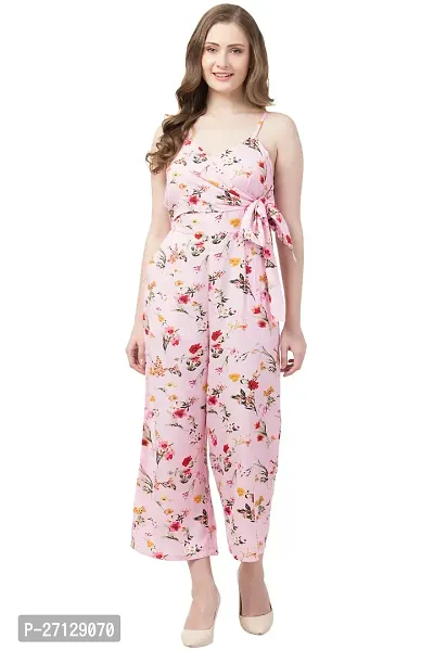 Stylish Pink Crepe Printed Jumpsuit For Women-thumb0