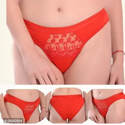 Women Solid Lace Panties  - Red-thumb0