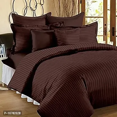 Orphic Home Glace Cotton Satin Stripes Plain Color Bedsheet for Double Bed with 2 Pillow Covers (90 x 100 Inch) (Coffee)-thumb0