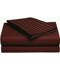 Orphic Home Glace Cotton Satin Stripes Plain Color Bedsheet for Double Bed with 2 Pillow Covers (90 x 100 Inch) (Brown)-thumb2