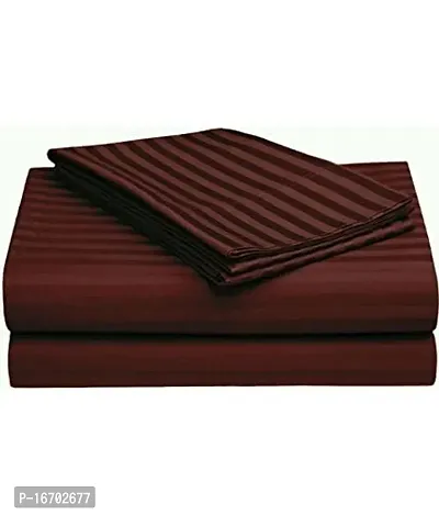 Orphic Home Glace Cotton Satin Stripes Plain Color Bedsheet for Double Bed with 2 Pillow Covers (90 x 100 Inch) (Brown)-thumb3