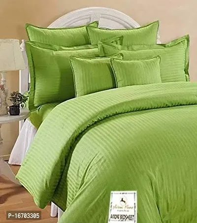 Orphic Home Glace Cotton Satin Stripes Plain Color Bedsheet for Double Bed with 2 Pillow Covers (90 x 100 Inch) (Green)-thumb0