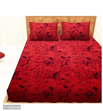 Orphic Home 144 TC Polycotton Double Bedsheet with 2 Pillow Cover Rose Flower Printed-thumb3