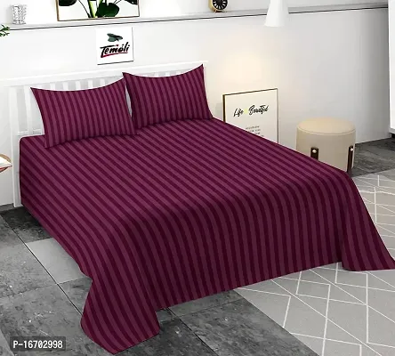 Orphic Home Glace Cotton Satin Stripes Plain Color Bedsheet for Double Bed with 2 Pillow Covers (90 x 100 Inch) (Wine)-thumb0