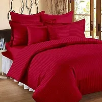 Orphic Home Glace Cotton Satin Stripes Plain Color Bedsheet for Double Bed with 2 Pillow Covers (90 x 100 Inch) (Red)-thumb1