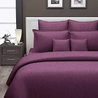 Orphic Home Glace Cotton Satin Stripes Plain Color Bedsheet for Double Bed with 2 Pillow Covers (90 x 100 Inch) (Wine)-thumb1