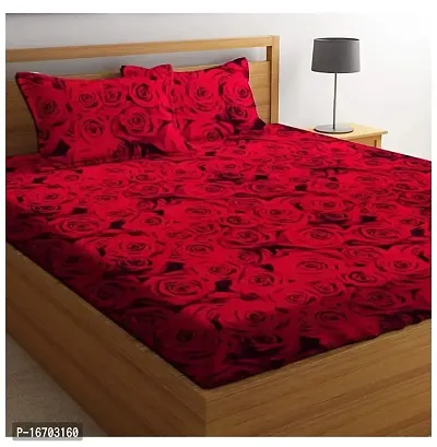 Orphic Home 144 TC Polycotton Double Bedsheet with 2 Pillow Cover Rose Flower Printed-thumb0