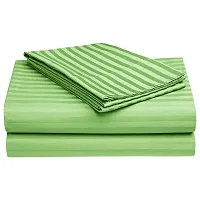 Orphic Home Glace Cotton Satin Stripes Plain Color Bedsheet for Double Bed with 2 Pillow Covers (90 x 100 Inch) (Green)-thumb1