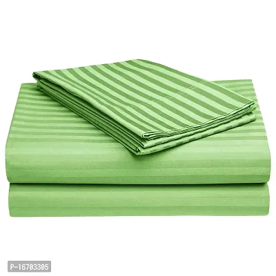 Orphic Home Glace Cotton Satin Stripes Plain Color Bedsheet for Double Bed with 2 Pillow Covers (90 x 100 Inch) (Green)-thumb2