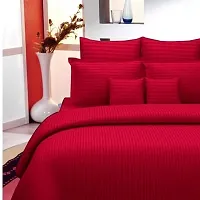 Orphic Home Glace Cotton Satin Stripes Plain Color Bedsheet for Double Bed with 2 Pillow Covers (90 x 100 Inch) (Red)-thumb2