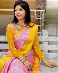 KEMI Silk Palace Women's Banarasi Lichi Silk Saree With Plain Unstitched Blouse (Pink Colour)-thumb1
