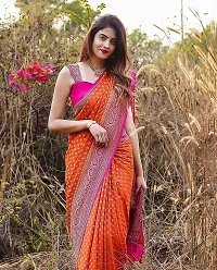 ANJEL Women's Banarasi lichi Silk saree With Blouse piece (orange colour)-thumb2