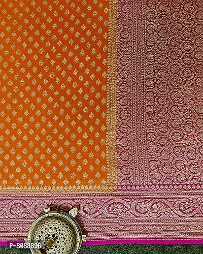 ANJEL Women's Banarasi lichi Silk saree With Blouse piece (orange colour)-thumb4