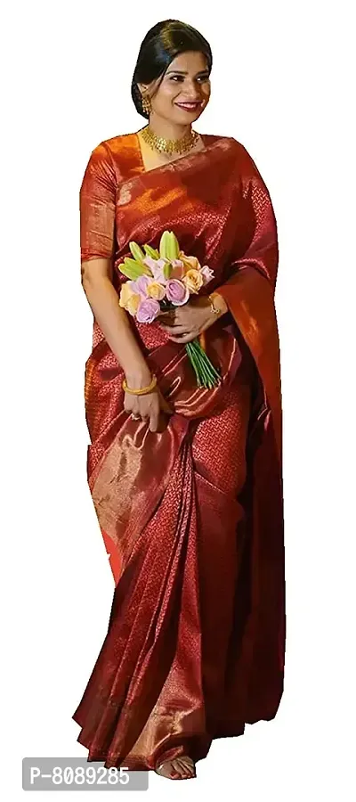 KEMI Women's Madhav Banarasi Lichi Silk Saree With Blouse Piece (Red Colour)-thumb0