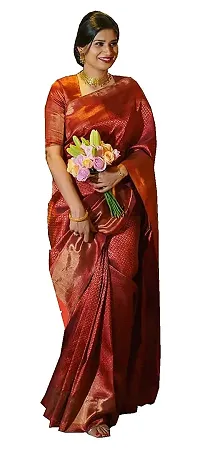 KEMI Women's Madhav Banarasi Lichi Silk Saree With Blouse Piece (Red Colour)