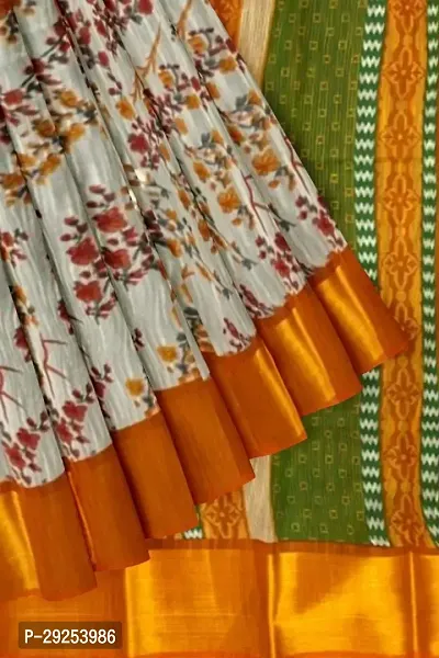 Beautiful Orange Cotton Blend Printed Saree With Blouse Piece For Women