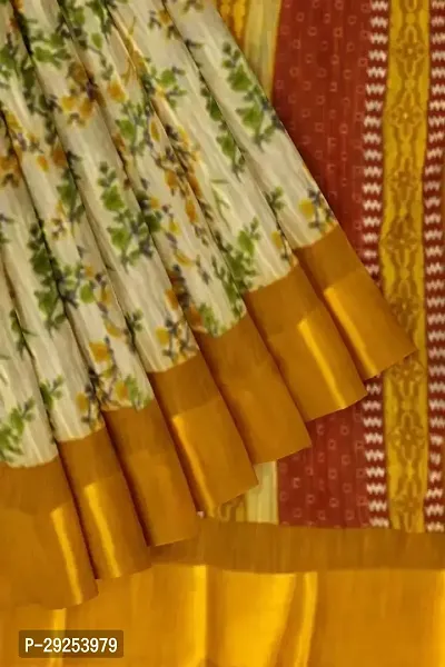 Beautiful Yellow Cotton Blend Printed Saree With Blouse Piece For Women