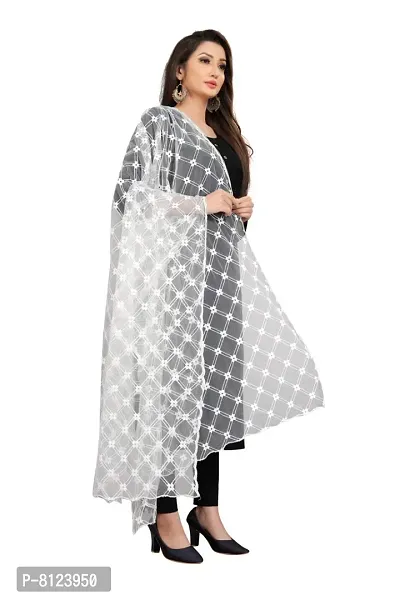 Rahulraj Textile Women's Nylon Mono Net Embroidery Dyeable Dupatta (White, Free Size)-thumb3