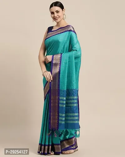 Beautiful Blue Silk Cotton Jacquard Saree With Blouse Piece For Women-thumb0