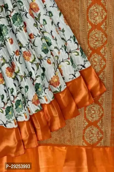 Beautiful Orange Cotton Printed Saree With Blouse Piece For Women-thumb0