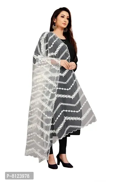 Rahulraj Textile Women's Nylon Mono Net Embroidery Dyeable Dupatta (White, Free Size)-thumb3