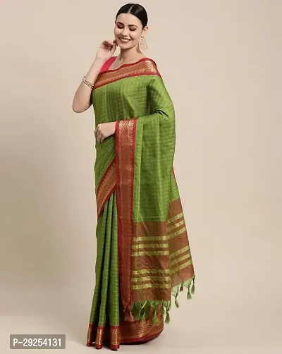 Beautiful Green Silk Cotton Jacquard Saree With Blouse Piece For Women-thumb0