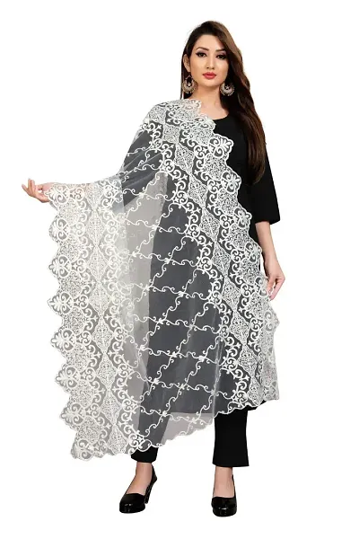 Rahulraj Textile Women's Nylon Mono Net Dupatta for Girls | Embroidery Dyeable Net Dupatta's for Womens | White Net Dupatta for Girls/Womens - Pack of 1
