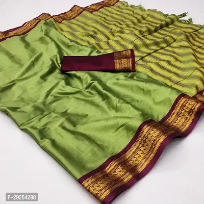 Beautiful Olive Cotton Silk Solid Saree With Blouse Piece For Women-thumb0