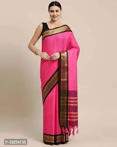 Beautiful Pink Silk Cotton Jacquard Saree With Blouse Piece For Women-thumb0