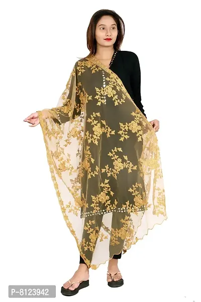 Rahulraj Textile Women's Net Embrodiery Dupatta-gold