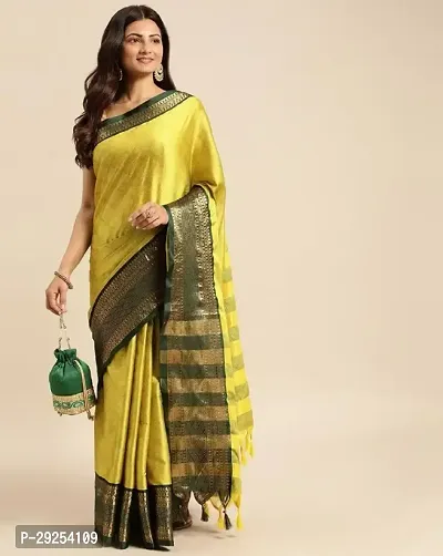 Beautiful Yellow Silk Cotton Jacquard Saree With Blouse Piece For Women