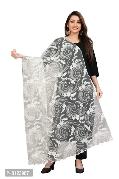 Rahulraj Textile Women's Nylon Mono Net Embroidery Dyeable Dupatta (White, Free Size)