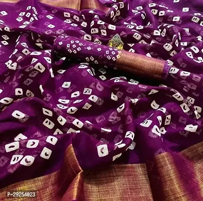 Beautiful Purple Cotton Blend Printed Saree With Blouse Piece For Women-thumb0