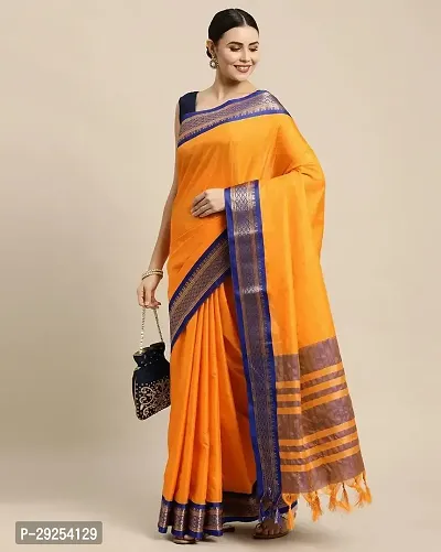 Beautiful Orange Silk Cotton Jacquard Saree With Blouse Piece For Women