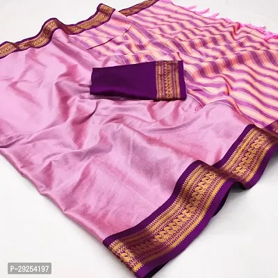 Beautiful Pink Cotton Silk Solid Saree With Blouse Piece For Women-thumb0