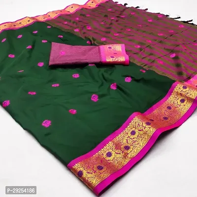 Beautiful Dark Green Cotton Silk Printed Saree With Blouse Piece For Women