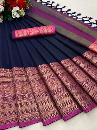 Trending Cotton Silk Saree with Blouse piece 