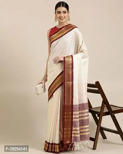 Beautiful Maroon Silk Cotton Jacquard Saree With Blouse Piece For Women