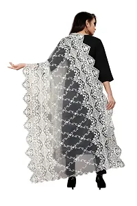 Rahulraj Textile Women's Nylon Mono Net Embroidery Dyeable Dupatta (White, Free Size)-thumb1