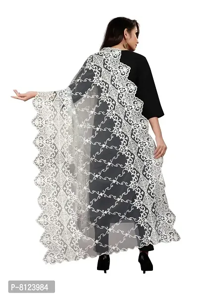 Rahulraj Textile Women's Nylon Mono Net Embroidery Dyeable Dupatta (White, Free Size)-thumb2