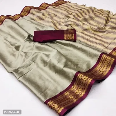 Beautiful Khaki Cotton Silk Solid Saree With Blouse Piece For Women