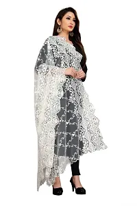Rahulraj Textile Women's Nylon Mono Net Embroidery Dyeable Dupatta (White, Free Size)-thumb2