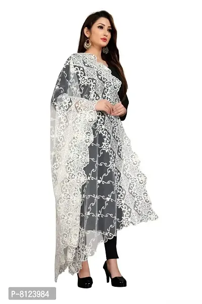 Rahulraj Textile Women's Nylon Mono Net Embroidery Dyeable Dupatta (White, Free Size)-thumb3