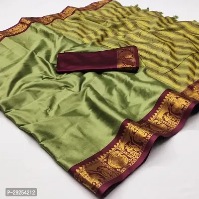 Beautiful Olive Cotton Silk Solid Saree With Blouse Piece For Women