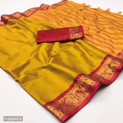 Beautiful Mustard Cotton Silk Solid Saree With Blouse Piece For Women